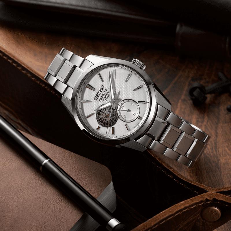 Gents Seiko Presage ‘Shiro’ Sharp-Edged Open Heart